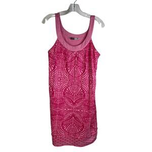 Athleta Dress Womens M Pink Geometric Cotton Lined Ruffle Trim Scoop Neck